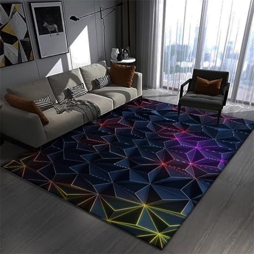 Tapis moderne à motif géométrique bleu et violet format rectangulaire