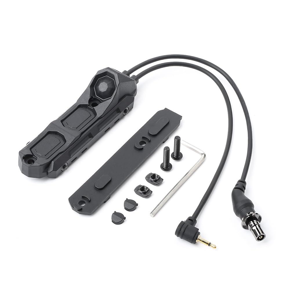 SBGJMY 3 Modes Tactical Double Port Flashlight and 2.5MM Plug Pressure Switch, M300 M600 Series Torch and PEQ DBAL Series Flashlight Control Switch for Mlok Keymod 20mm Picatinny Rail (Black)