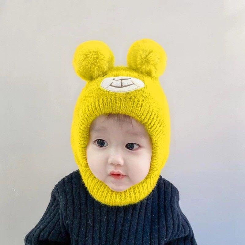 Image of Richmen Baby Boys Girls Winter Knit Cap Hat Soft Fleece Woolen Hat | Monkey Cap with Cute Ear Details Unisex Kids Winter Hat (1 to 8 Years)