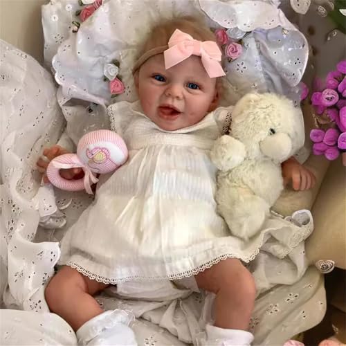 Reborn Baby Puppen Lebensechte 22 Zoll Realistische Babypuppen Weicher Vinyl Körper Smiley Gesicht Real Life Neugeborenes Baby Puppe Mädchen für Kinder Geburtstag Sammlung – Bild 3