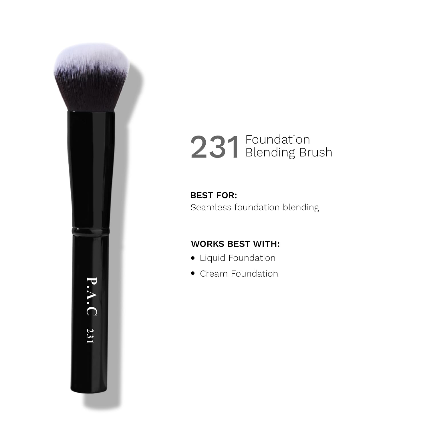 PAC Foundation Blending Brush 231 | Synthetic Bristle Makeup brush | Face Brush for Cream, Liquid And Powder Formulation | Medium Coverage Application | Black - 1 Brush