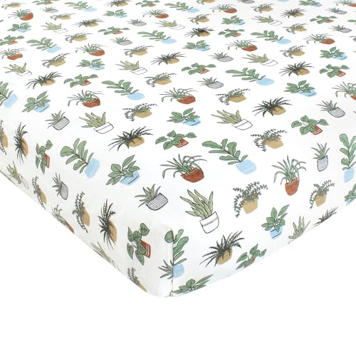 Image of Hudson Baby Unisex Baby Cotton Fitted Crib Sheet, Plants, One Size
