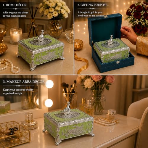 Image of Diviniti Silver Plated Peacock Decorative Box with Premium Gift Box | Luxury Multipurpose Storage Box for Home Decor, Sweets & Corporate Gifting (Green)