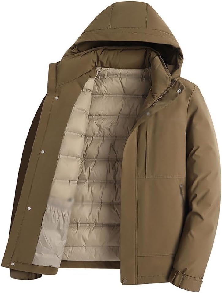 Men's Mid-length Down Jacket Winter Warm Hooded Dad Wear