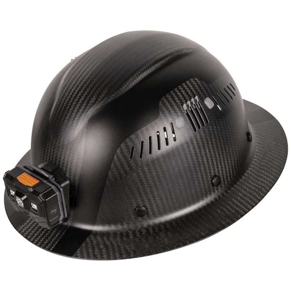 Carbon Fiber Full Brim Hard Hat with Headlamp, Titan, Mfr: 60512-A