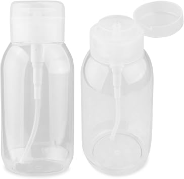2 Pcs 10oz/300ml Push Down Pump Dispenser Empty Plastic Press Pumping Bottle with Flip Caps for Nail Polish Remover Makeup Remover Liquid Cosmetic - Transparent