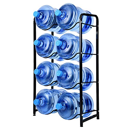 KAX 5 Gallon Water Jug Rack 8 Trays Water Bottle Holder 4-Tier Water Bottle Rack Reinforced Steel Rack for Water Storage Water Bottle Storage Rack for 8 Bottles Black