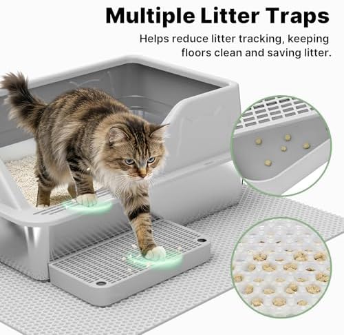 Stainless Steel Litter Box XL for Big Cats, Large Metal Cat Litter Box, High Sided Stainless Steel Pan Litterbox, Easy Clean Non-Stick, Included Scoop & Pedal & Mat, Light Grey - 3