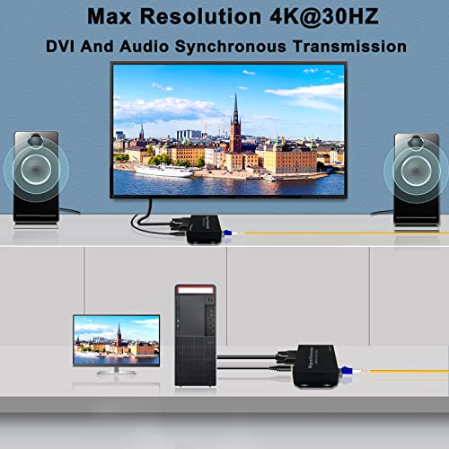 Image of DVI KVM USB Extender Over Fiber 4K@30Hz EMI Immunity Up to 20km (12.4 Miles), Remote Keyboard & Mouse, EDID, RS232, IR, Zero Latency