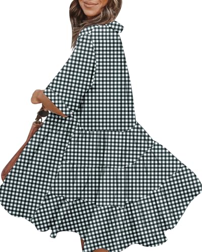 Image of PYGFEMR Women's Short Sleeve Babydoll Dress Button Down Dresses with Pockets