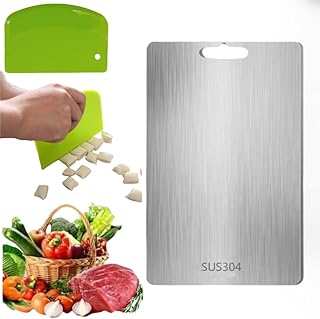 Tábuas de corte de aço inoxidável e titânio para cozinha, grau alimentar duplo, para carne, frutas e vegetais, com raspador de rosas, fácil de limpar (39 x 28 pés)