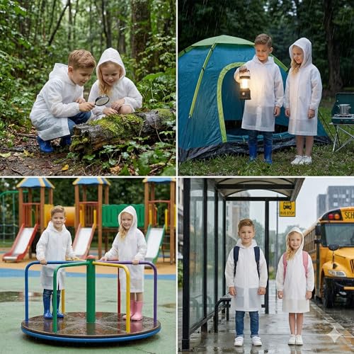 Image of ZukoCert 2 Pack Rain Ponchos for Kids, Waterproof EVA or Thicker Ponchos with Hood and Sleeves for Boys and Girls