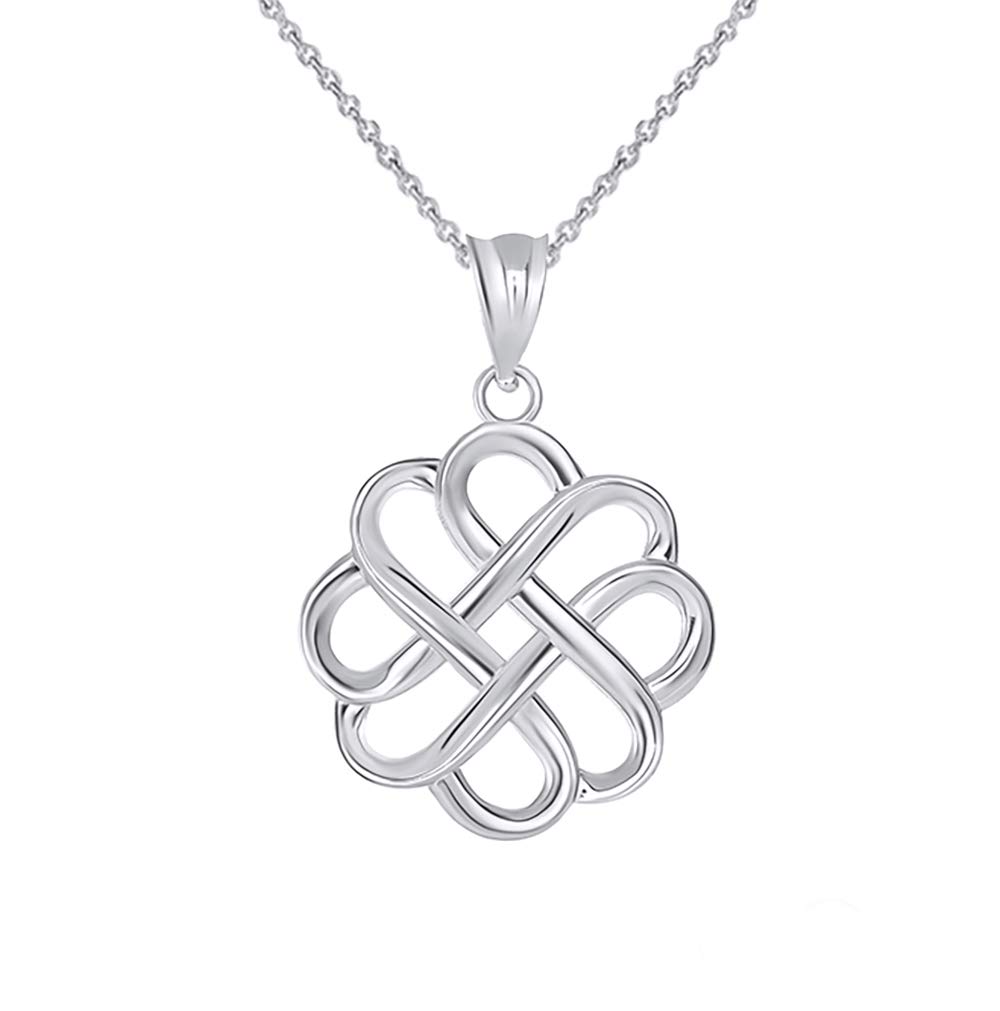Polished 14k White Gold Endless Love Good Luck Irish Celtic Knot Pendant Necklace