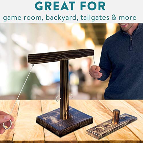 Ring Toss Games for Kids Adults, Handheld Board Games with Shot Ladder Bundle, Outdoor Indoor Handmade Wooden Ring Toss Hooks Fast-paced Interactive Game For Bars Home, Party Drinking Games & Toys (B) - Thumbnail 4