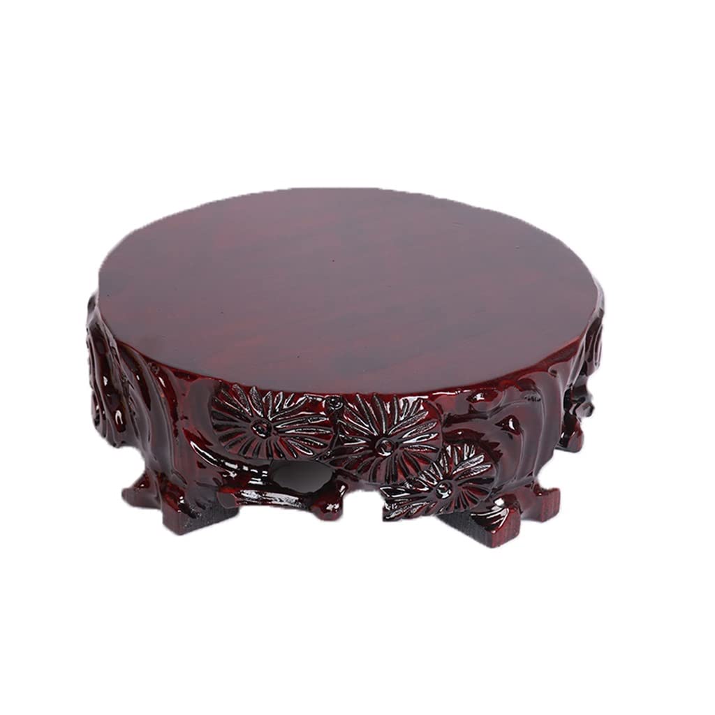TEESONG Bonsai Pedestal Round Bonsai Base Hand-carved Wood Strange Stone Ornament Flower Jade Buddha Statue Wooden Holder Vase Pedestal Display Stands(24CM)