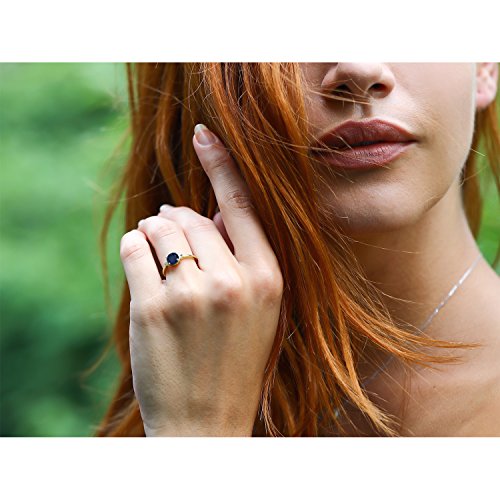 Gem Stone King 10K Yellow Gold Blue Sapphire and White Diamond Solitaire Engagement Ring For Women (1.03 Cttw, Round 6MM, Gemstone September Birthstone, Available in Size 5,6,7,8,9) 6