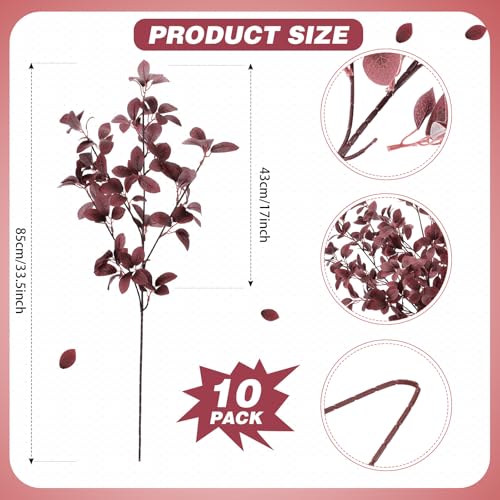 Janinka 人工秋のユーカリの葉の茎 10個 33.5インチ 花瓶用秋の茎 秋のユーカリの葉 マントル 農家 感謝祭 ハロウィン テーブル センターピース バスルームの装飾 (ダークパープル) [3]