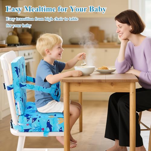 Image of Toddler Booster Seat for Dining Table, Dinosaur Booster Seat for Table with Backrest and Adjustable Seat Belts Non-Slip Bottom Portable Booster Seat Increasing Cushion for Kid Baby Eating Travel Home