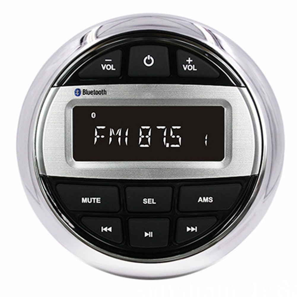 1 unidad Bluetooth estéreo marino radio para barco, impermeable, FM AM, reproductor de audio digital, plástico negro + metal, para medidor de yate, ATV, UTV, carrito, motocicleta, 1 unidad