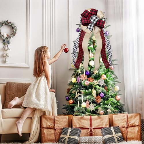 Christmas-Tree-Topper-Large-Buffalo-Plaid-Burlap-Red-and-Black-Gift-Bow-for-Xmas-Tree-Handmade-Holiday-Party-Decorations-13-x-29-Inch Christmas Tree Topper Large Buffalo Plaid Burlap Red and Black Gift Bow for Xmas Tree Handmade Holiday Party Decorations 13 x 29 Inch