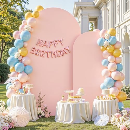 Image of Dusty Rose Arch Cover 2 Set-7.2 and 6ft Dusty Pink Arch Backdrop Cover Spandex Wedding Arch Stand Covers for Baby Shower Girls Birthday Party Bridal Shower Wedding Photo Balloon Arches Background
