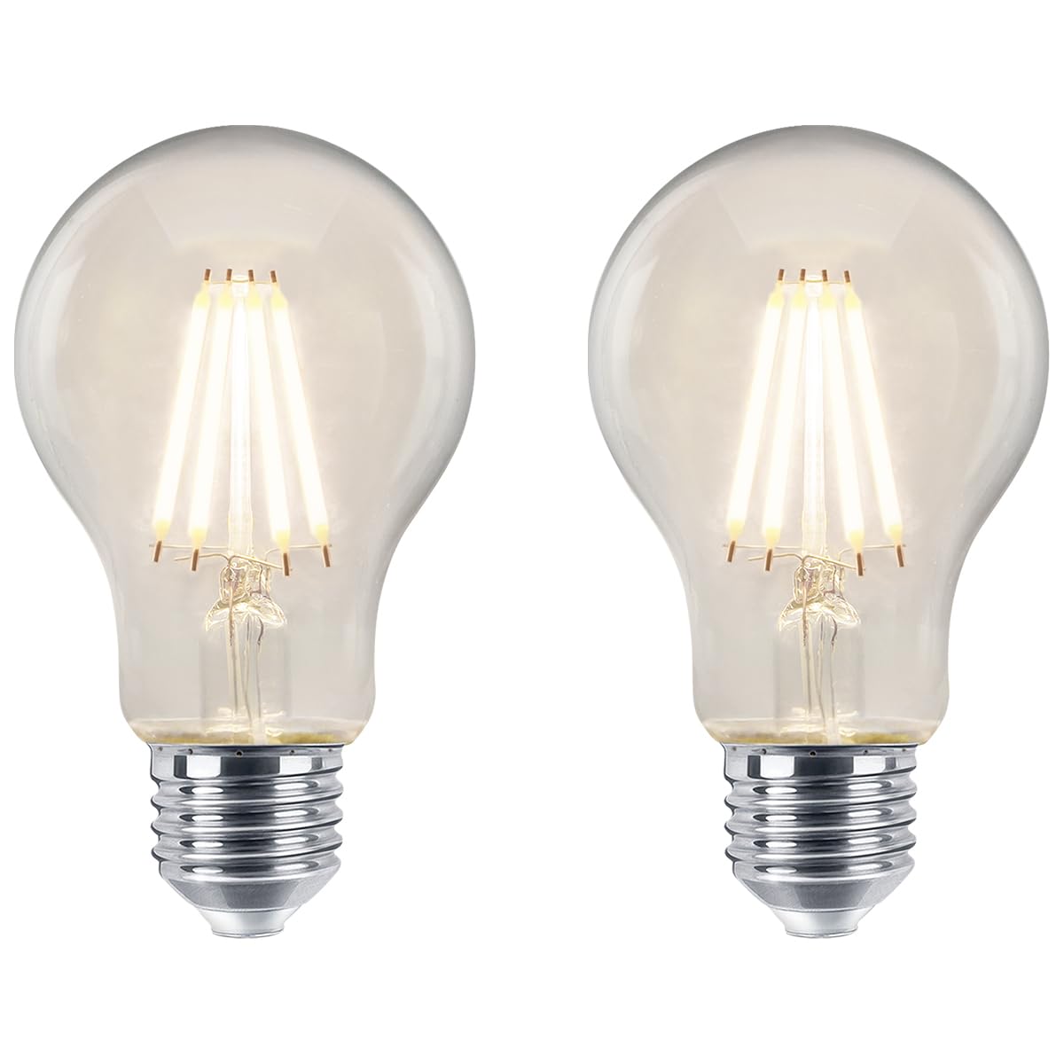 Long Life Lamp Company Transparent 2 Led Light Bulb 4000K E27 6W Filament Clear Glass A60 Non Dimmable