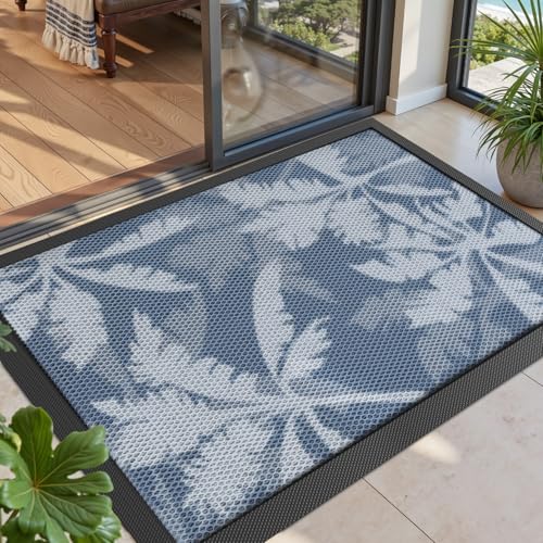 DEXI Front Door Mat Outside Entrance, Summer Entryway Doormat Dirt Trapper, Heavy Duty Non Slip Entry Mats for Patio Garage Porch Home Decorative, 32x48, Coconut Leaves