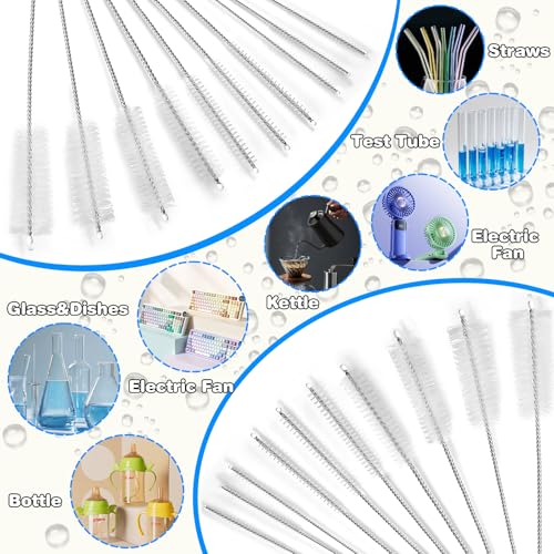 Image of Ixiaoyoo 11 Pcs Cleaning Brushes Set, 8 Inch + 60 Inch Cleaner Brushes | White Nylon Brushes Kit for Bottles, Tumbler, Sippy Cups, Pet Waterers, Drinking Straws, Pipes, Sink Drain, Fish Tank, Hose
