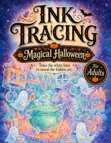 INK Tracing Book For Adults - Magical Halloween: A Reverse Coloring Book for Adults Featuring Cute Cozy Ghosts, Pumpkin Patches, Haunted Houses, ... Book Collections - Ink Trails Studio) image 2