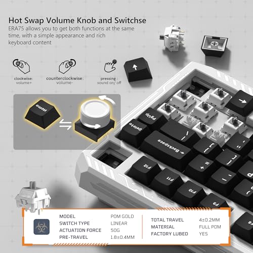 Image of Womier ERA75 75% Wireless Mechanical Keyboard with VIA /QMK | Knob Full Aluminum Custom Keyboard, Pre-lubed POM Switches RGB Creamy Gaming Key Board, 3-Mode Gasket Hot Swappable, White