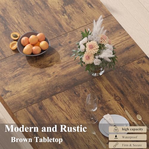 Image of HSH 71 inch Rustic Brown Dining Table for 6-8, Rectangle Wood Dining Room Table | Large Kitchen Table with a Sturdy Pedestal Base, Seats 6-8, Ideal for Family Meals and Gatherings, Table Only
