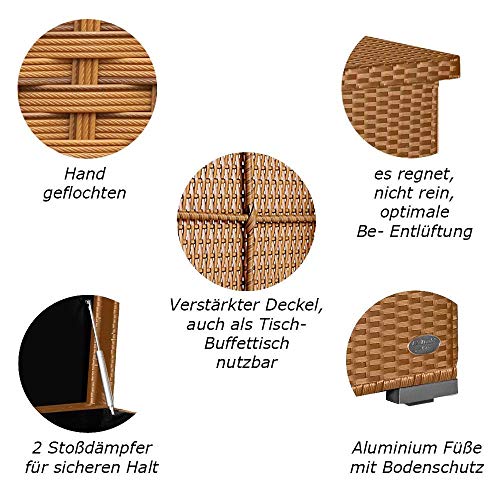 RS Trade® Exclusive 'Venezia' 950 L Polyrattan Garten Kissenbox wetterfest (wasserdicht) 146 x 83 x 80 cm, Auflagenbox… – Bild 4