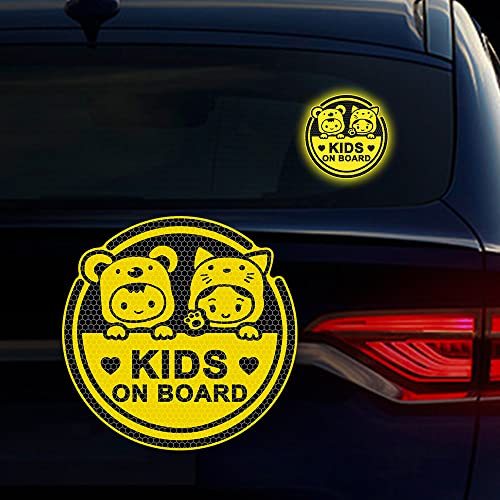 Image of 2PCS Assured Signs Baby On Board Sign Stickers,Reflective Kids on Board Stickers Baby Safety Warning Decal for Cars- Bright Yellow, Durable (Kids on Board)