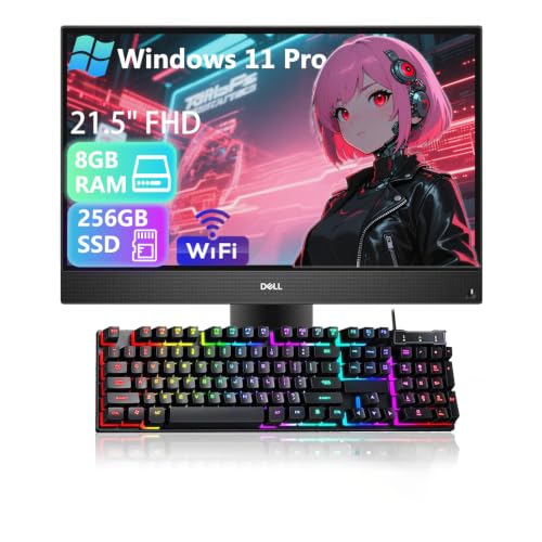 Image of Dell OptiPlex 5260 All-in-One Desktop, 21.5 inch FHD (1920 x 1080) Display, Core i7-8700 3.2GHz, Up to 4.6GHz, 8GB RAM, 256GB SSD, Keyboard & Mouse, USB BT+WiFi, NO CAM, Windows 11 Pro (Renewed)