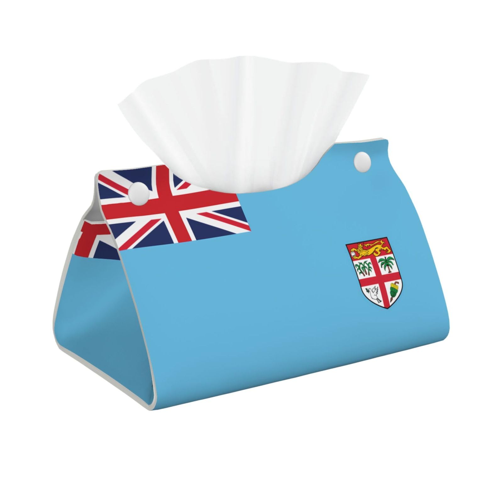 Fiji Flag Rectangular Leather Tissue Box Cover, Folding Facial Tissue Holder Dispenser for Car