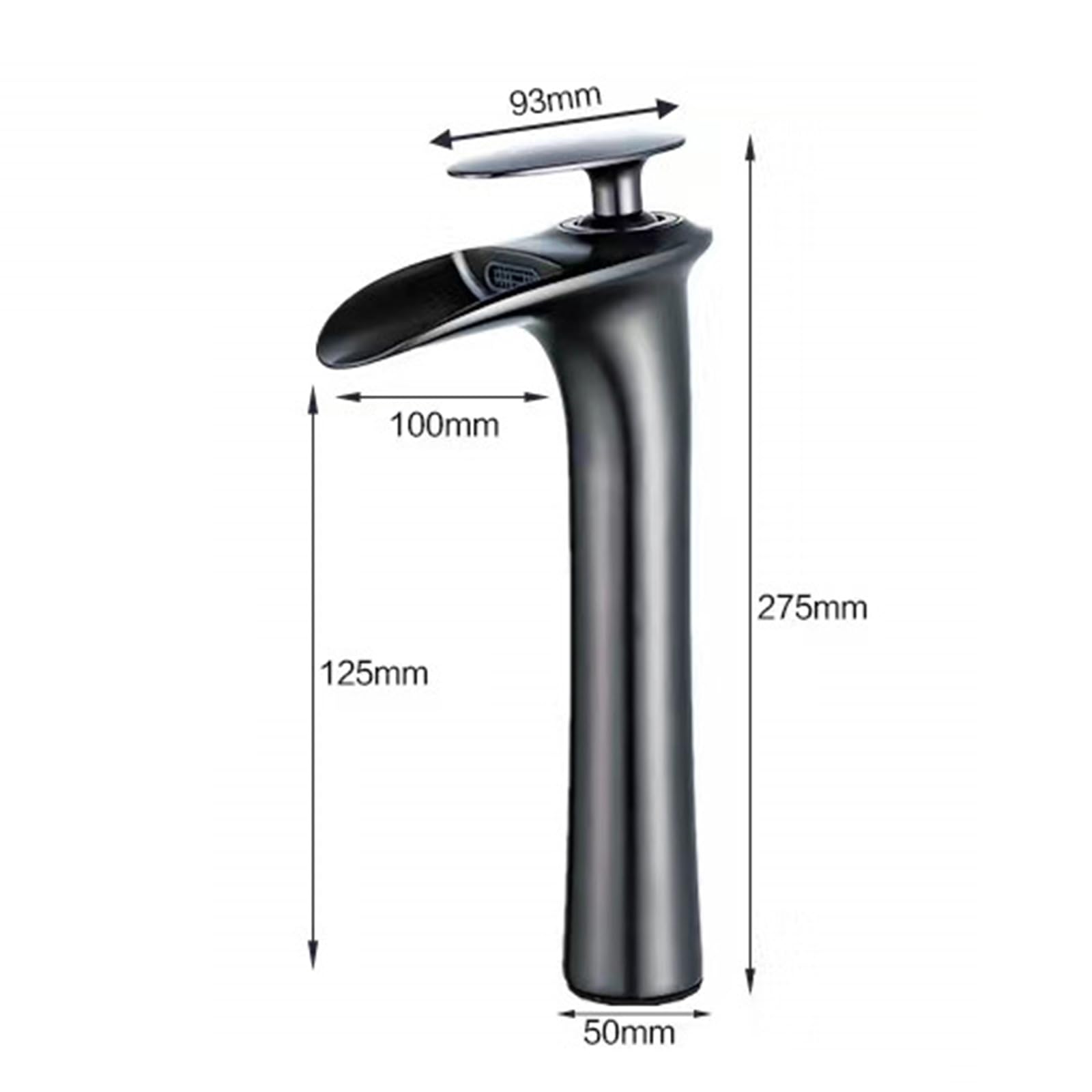 Wasserfall-Armatur Für Waschtisch – Schlanker Einloch-Hahn, G1/2 Anschluss, Aus Messing, Grau (Wasserfall-Auslass)