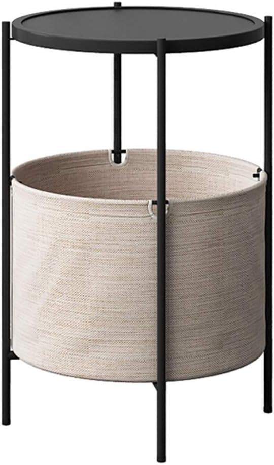 Side Table/End Table,Round Storage Nightstand,Sofa Side Snack Table,Bedside End Table with Fabric Storage Basket