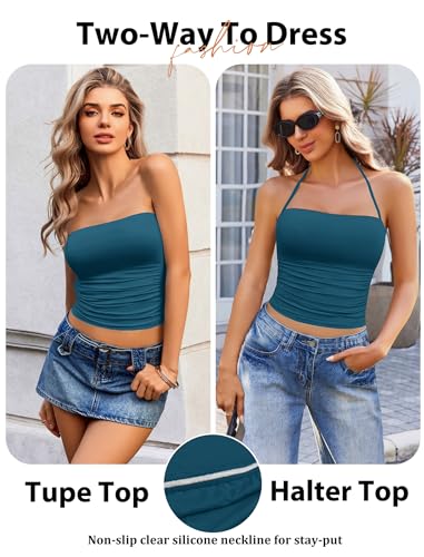 Image of Avidlove Halter Tops for Women Going Out Double Lined Sexy Crop Tank Top Ruched Slim Fit Cami Y2K Outfits Womens Summer Tops