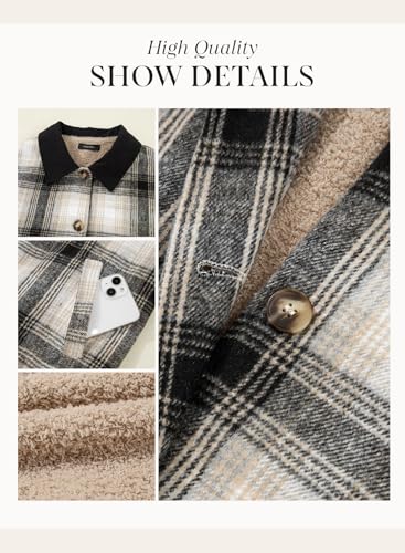 Dokotoo Womens Flannel Plaid Shacket Jackets Corduroy Collar Long Sleeve Button Down Fleece Jackets Warm Coat4