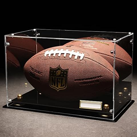 Acrylic Football Display Case with Black Base Clear Football Display with Mirror Back UV Protection Football Case for Autographed Football Cover
