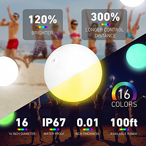Pool Toys - LED Beach Ball with Remote Control - 16 Colors Lights and 4 Light Modes - image 2