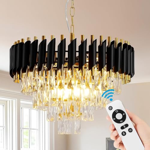 Image of NOZZ Modern Crystal Chandeliers with Ceiling Light Fixture for Living Room Bedroom and Hallway (Black Gold Moving, 500MM)