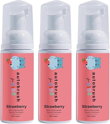 Miniatura 9 de autobrush Pasta dental espumosa con flúor para niños, sabor a fresa, blanqueamiento y limpieza profunda, apta para viajes, anticavidad (paquete de 2)