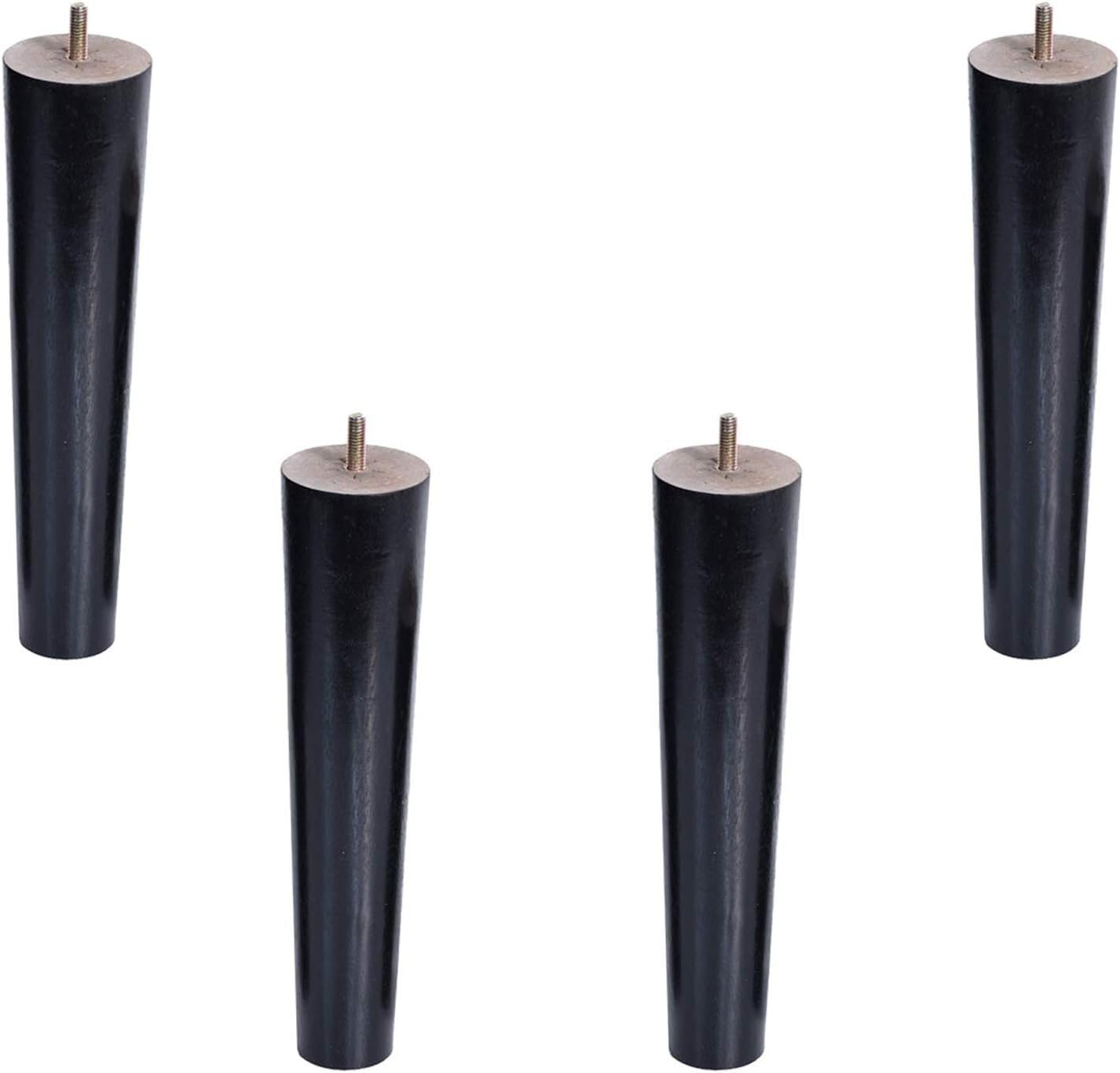Set di 4 Piedini per mobili in Legno massello, di Ricambio, Conici, per divani, poltrone e mobili, Neri, Antiscivolo, Dritti, 60 cm/23,6 Pollici (15 cm/5,9 Pollici)