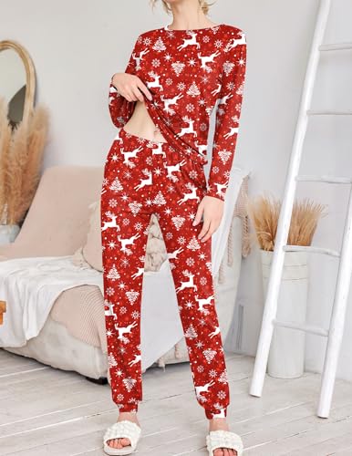 Image of Ekouaer 2 Pack Pajama Sets for Women,Long Sleeve Top With Jogger Pants Lounge Set Sleepwear with Pockets