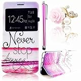 Vandot 3 Set Window View Smart Pink Leather Case for Samsung Galaxy Grand Prime G5308W G530FZ G530 PU Wallet Magnetic Case Cover Handbag Flip Cover Holster Hole Shell Stand Thin Cover - Never Stop