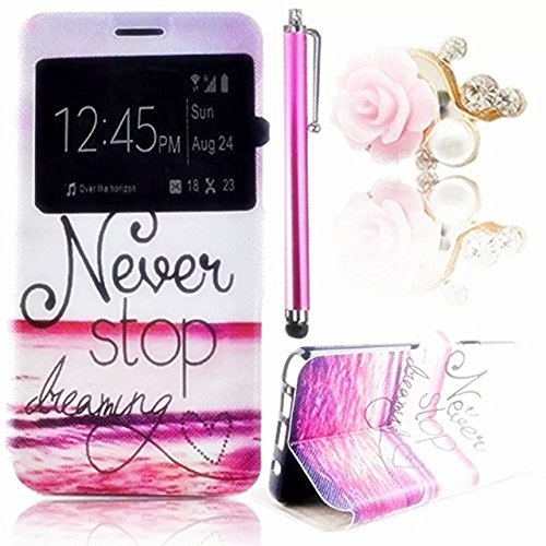 Vandot 3 Set Window View Smart Pink Leather Case for Samsung Galaxy Grand Prime G5308W G530FZ G530 PU Wallet Magnetic Case Cover Handbag Flip Cover Holster Hole Shell Stand Thin Cover - Never Stop