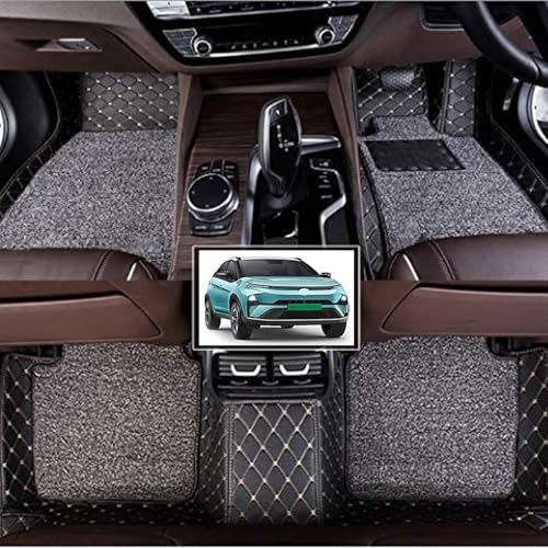 Image of Vahan Expo Premium 7D Car Mat Full Set for TATA Nexon EV 2020 || Luxury Leather Double-Stich 7D Car Floor Mat Complete Set || 100% Waterproof and Washable || Black