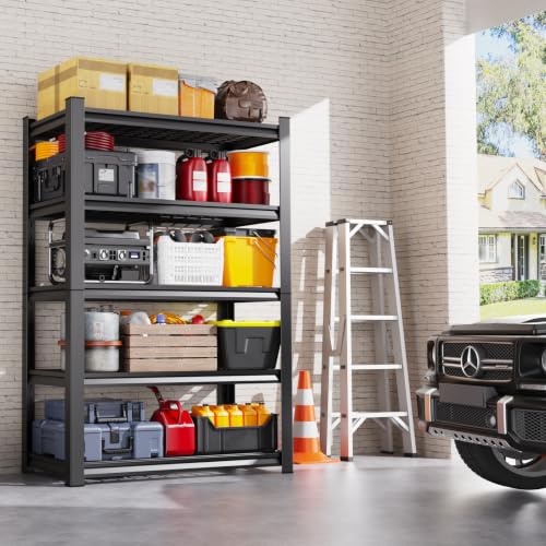 Image of Set of 3 71 inchH Garage Shelving - 2500LBS 5-Tier Storage Shelves, Adjustable Heavy Duty Metal Shelving Unit and Storage Large Wire Rack, Utility Steel Shelf for Shop Warehouse Industrial 71 inchx35 inchx16 inch