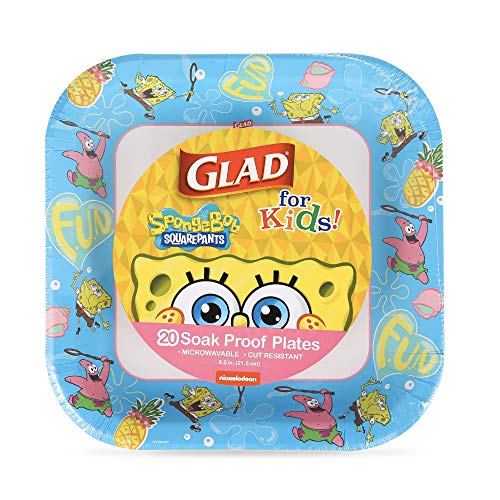 Glad for Kids Spongebob Squarepants Paper Plates, 20 Count, 8.5 Inches - F.U.N. Blue Spongebob Plates for Kids - Heavy Duty Disposable Paper Plates for All Occasions - Kids Plates, Spongebob Birthday